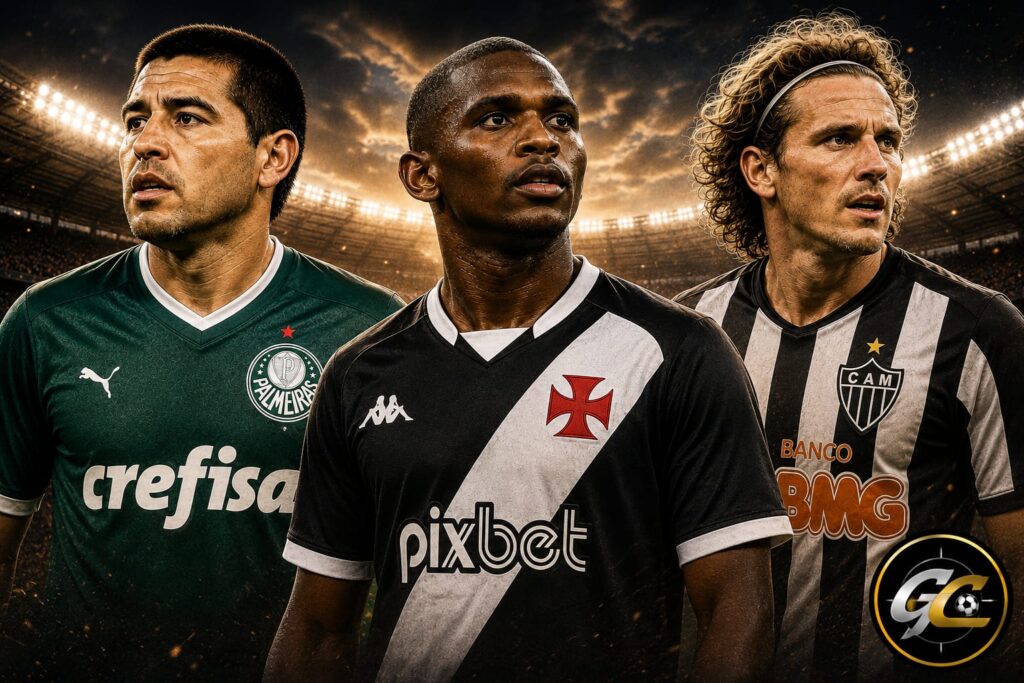 Riquelme, Eto"o e Forlán representados com camisas de clubes brasileiros